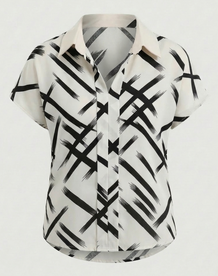 Damen Seidenimitat Blusenshirt mit Print
