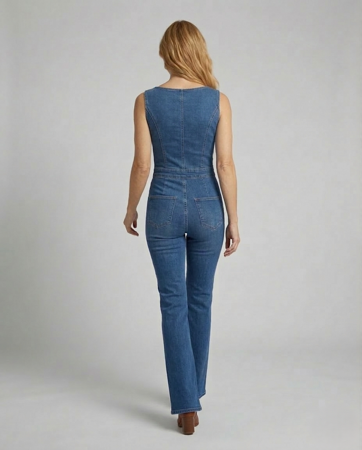 Damen Jeans Overall Figurbetont Schlaghose