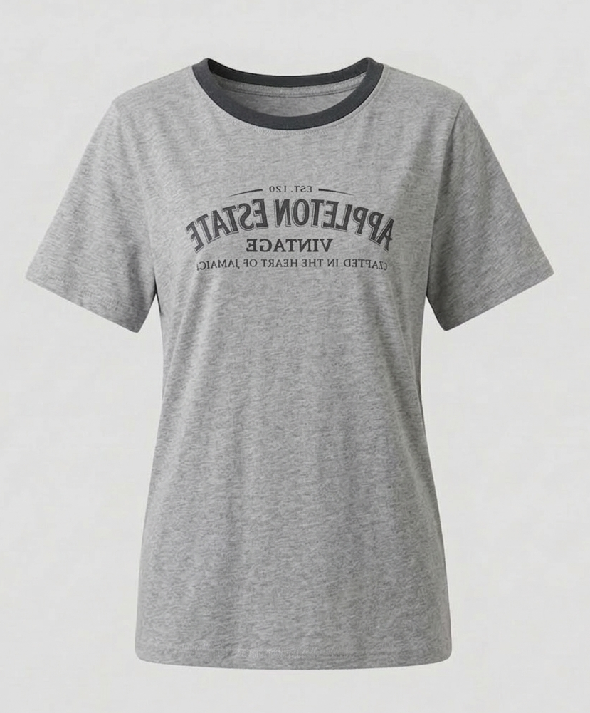 Damen T Shirt Kontrastkragen Print
