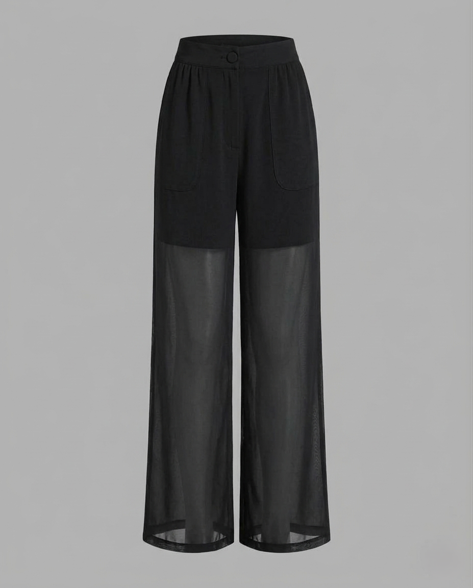 Damen Chiffon Hose Weit Elastikbund