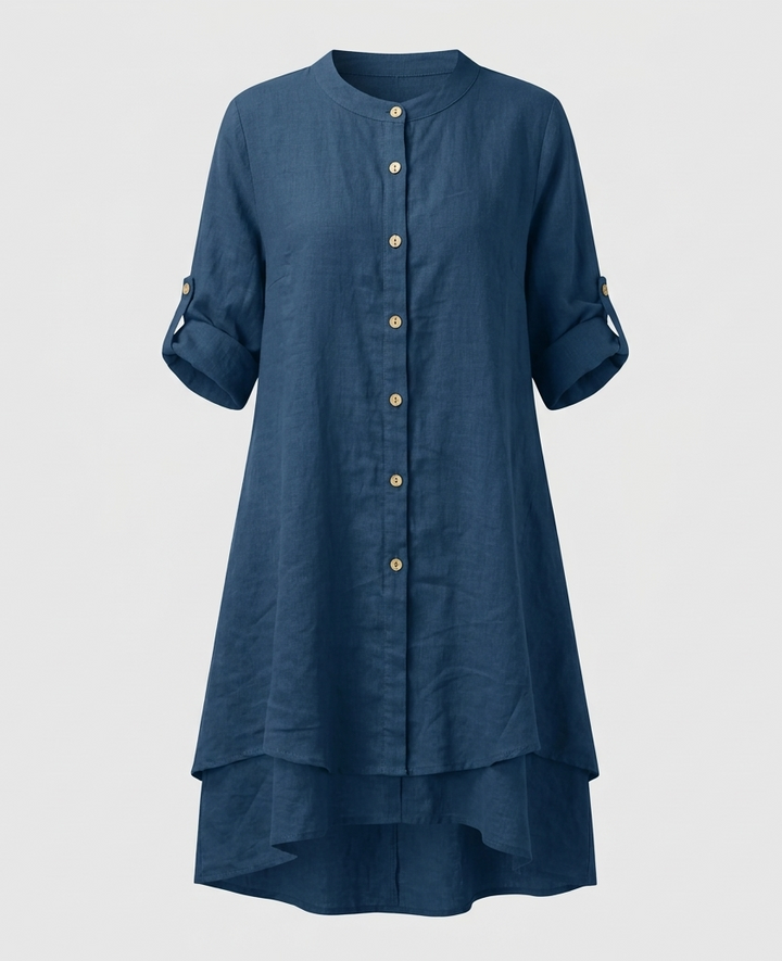 Damen Chiffonbluse mit Bubikragen und doppellagigem Saum.