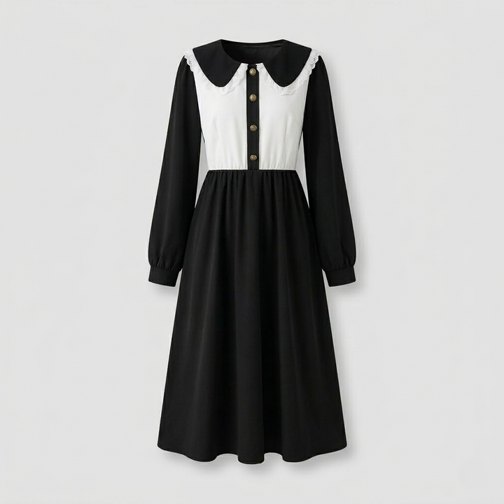 Damen Midikleid Rüschenkragen Empire