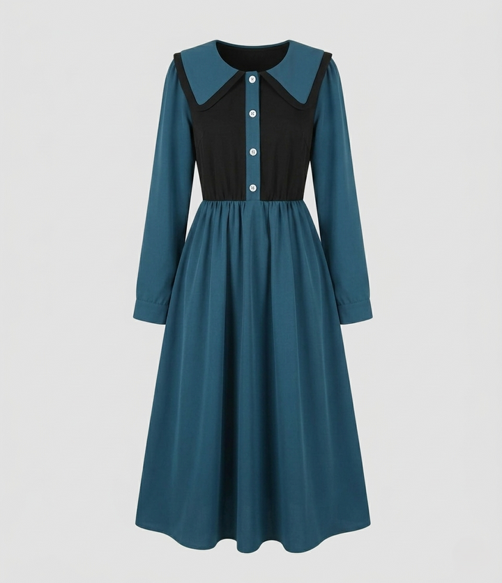 Damen Midikleid Rüschenkragen Empire