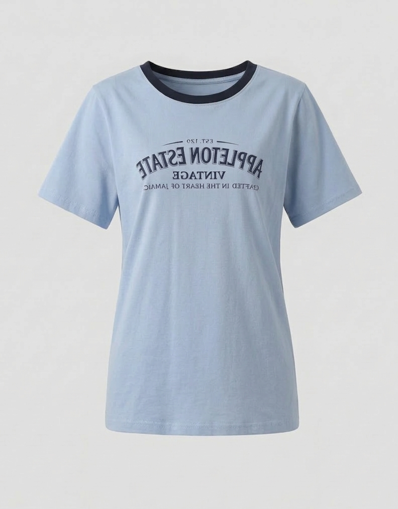 Damen T Shirt Kontrastkragen Print