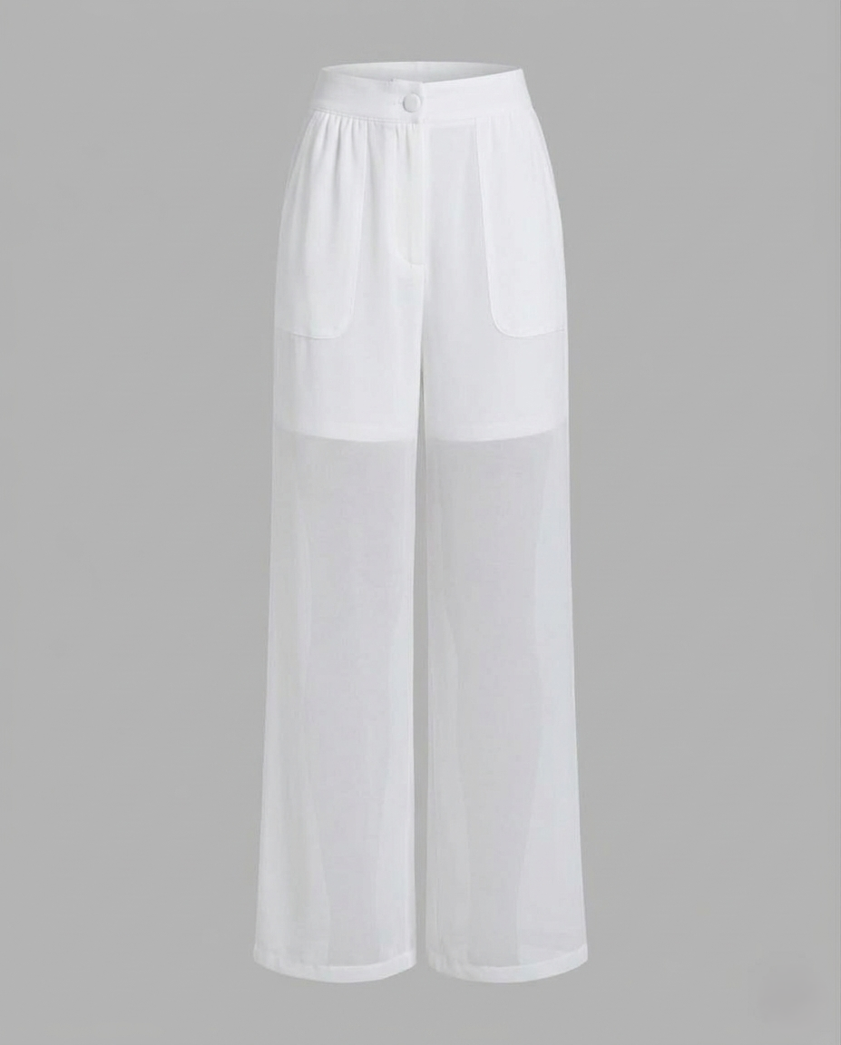 Damen Chiffon Hose Weit Elastikbund