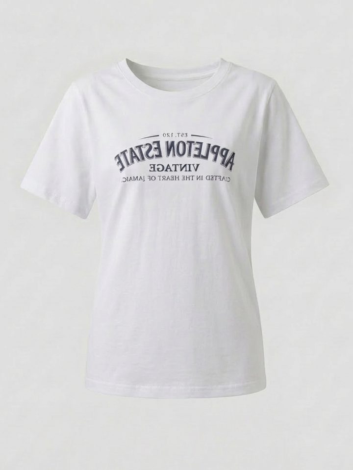 Damen T Shirt Kontrastkragen Print
