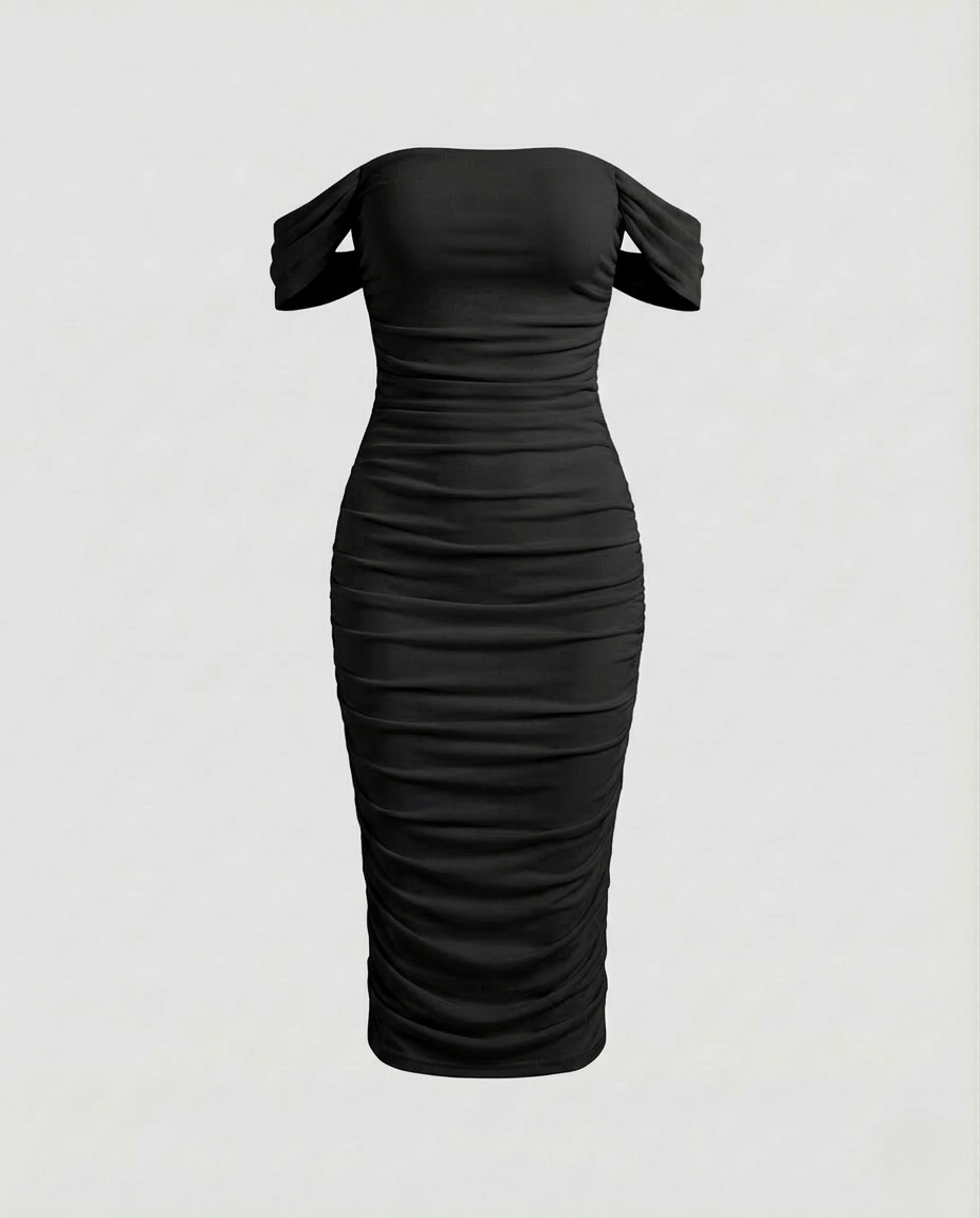Damen Carmen Midikleid Raffung