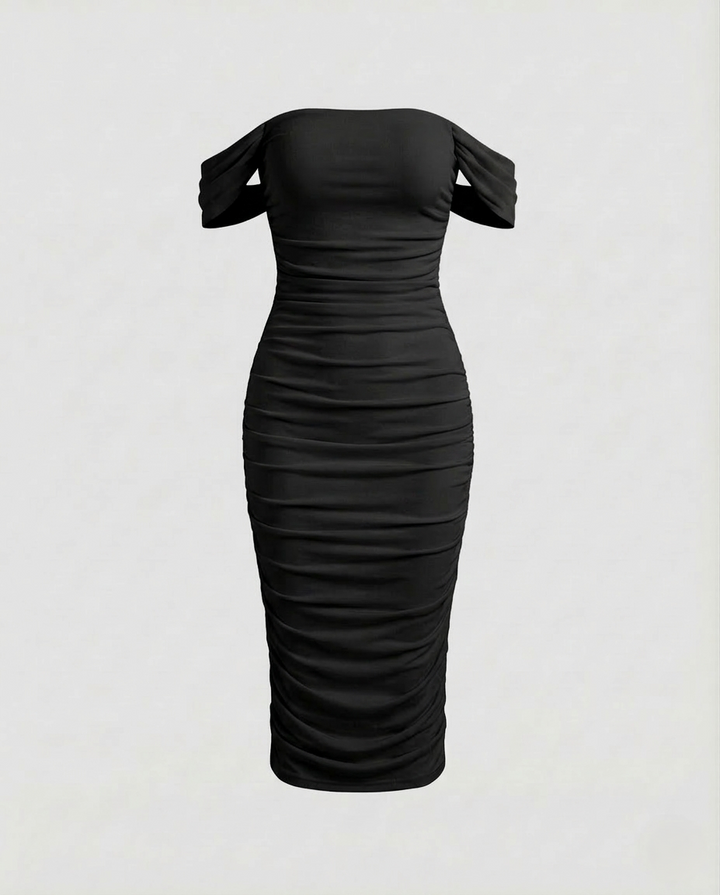 Damen Carmen Midikleid Raffung