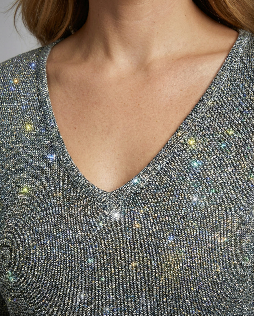 Silbernes V-Ausschnitt Minikleid