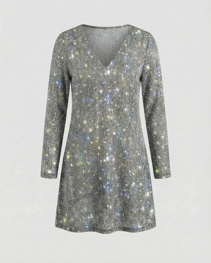 Damen Pailletten Kleid Langarm