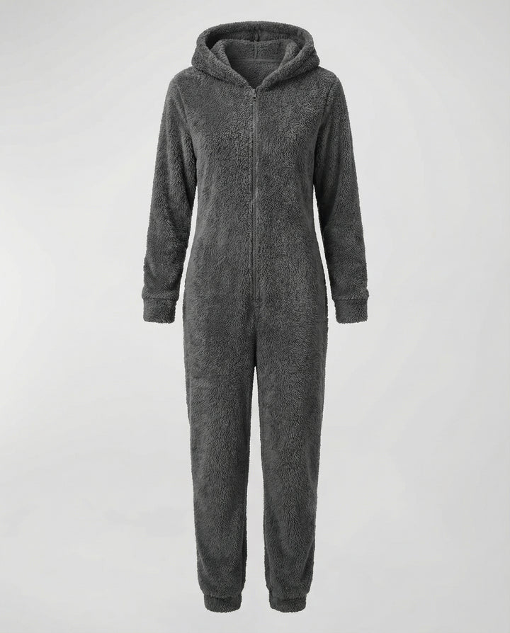 Damen Teddy Fleece Overall Kapuze