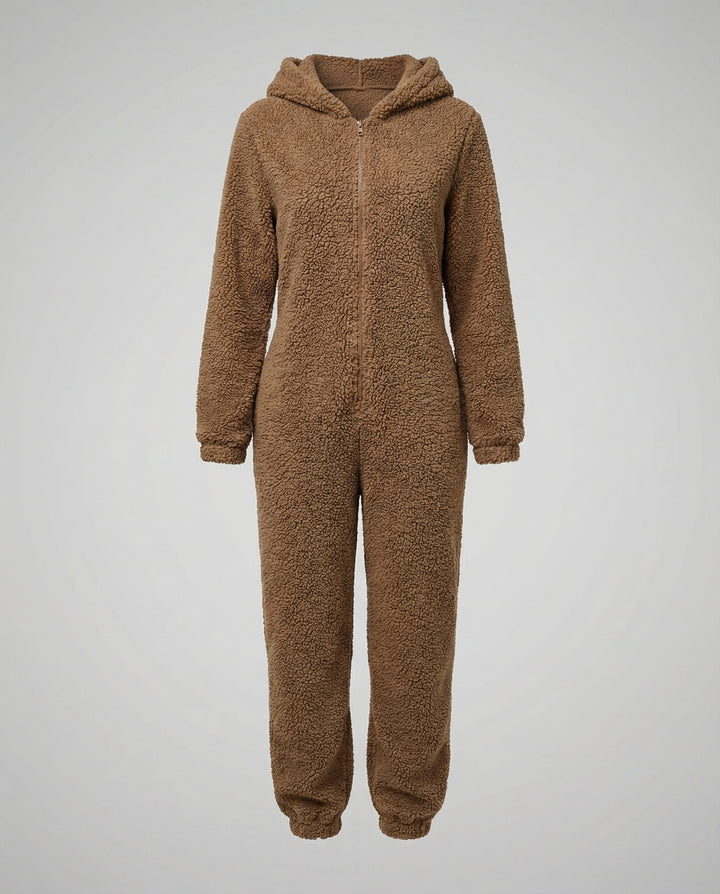 Damen Teddy Fleece Overall Kapuze