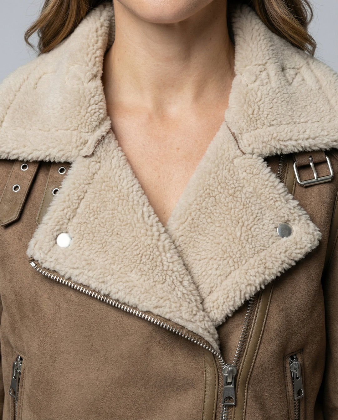 Wildlederjacke Damen Sherpa-Futter