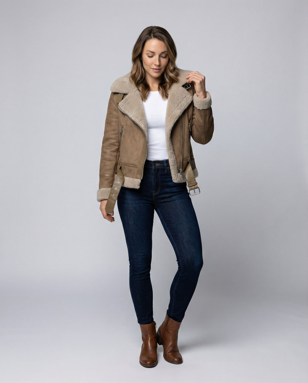 Wildlederjacke Damen Sherpa-Futter