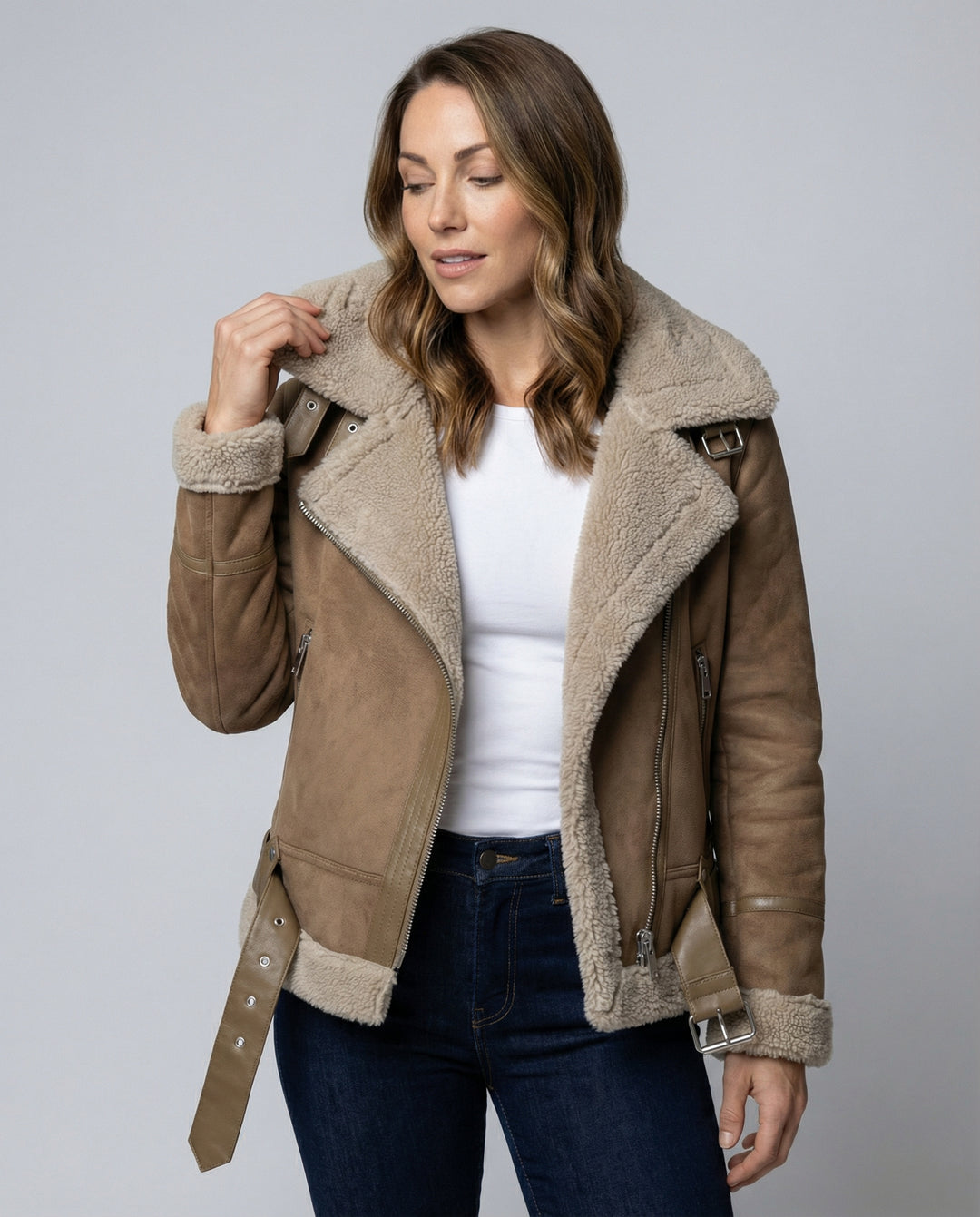 Wildlederjacke Damen Sherpa-Futter