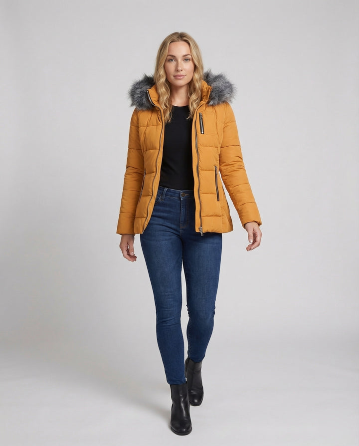 Daunenjacke Damen Fellkragen