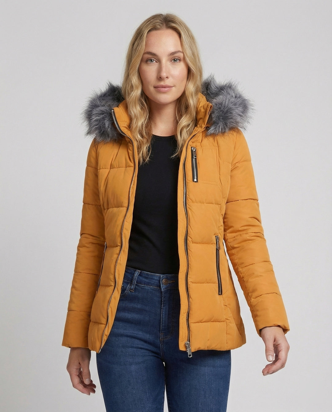 Daunenjacke Damen Fellkragen