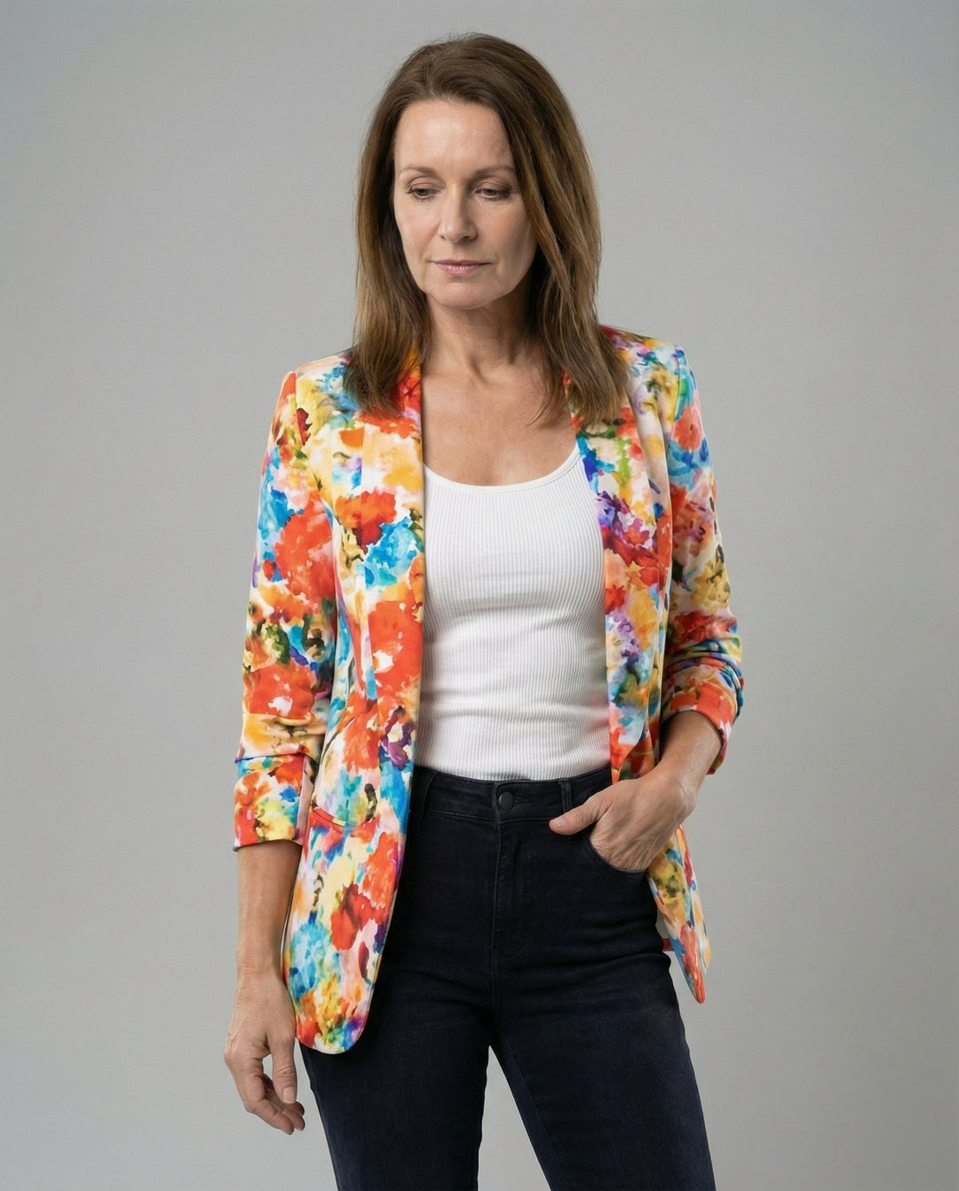 Damen Blazer mit floralem Muster und eleganter Silhouette