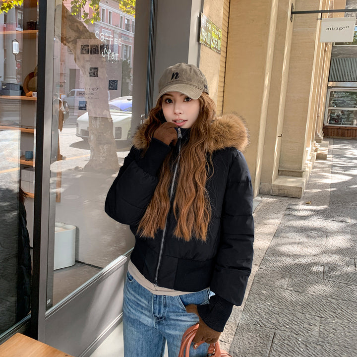Warm Leicht Gesteppt Abnehmbare Kapuze Winterjacke Damen