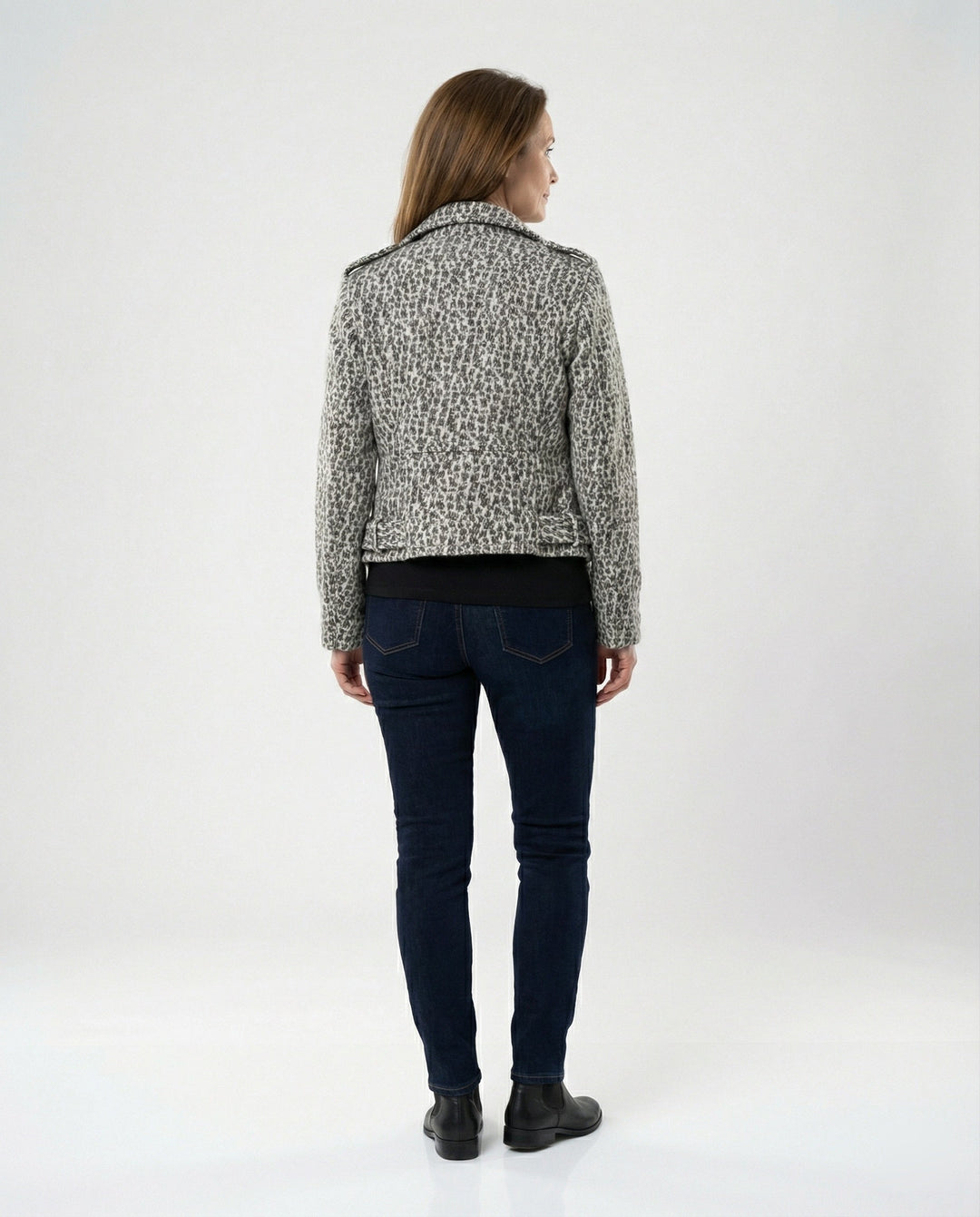 Damen Bikerjacke mit Tiermuster und taillierter Passform