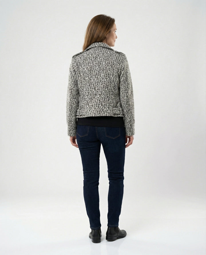 Damen Bikerjacke mit Tiermuster und taillierter Passform