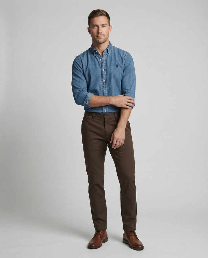 Herren Langarmhemd Jeanshemd Denim Kentkragen