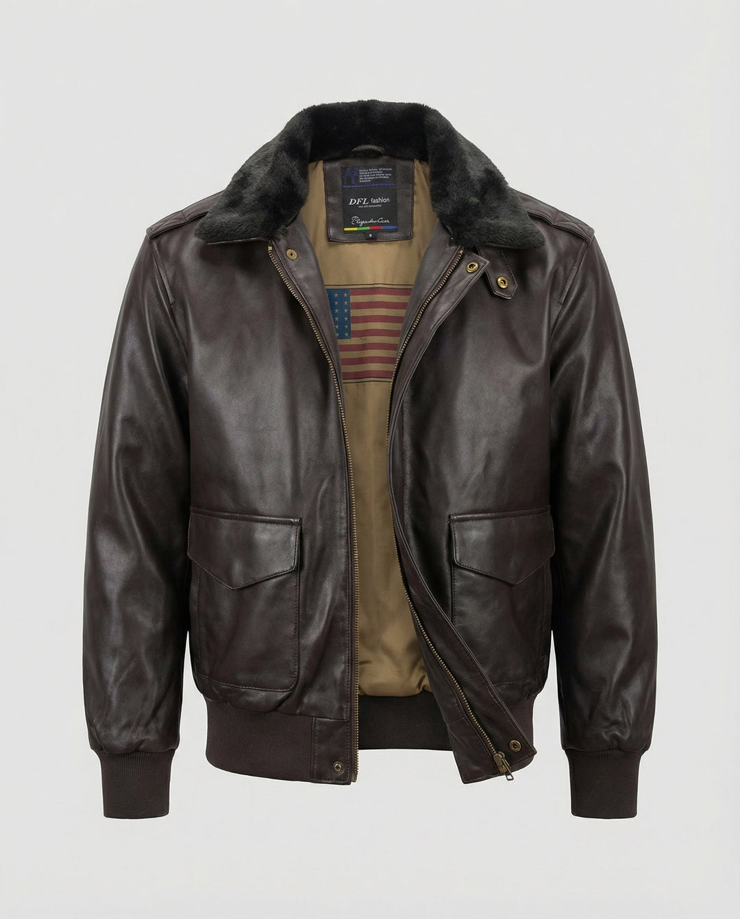 Herren Piloten Lederjacke mit Teddykragen