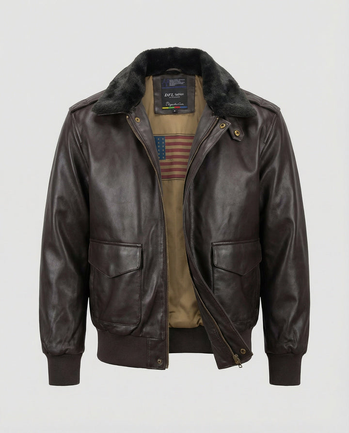 Herren Piloten Lederjacke mit Teddykragen