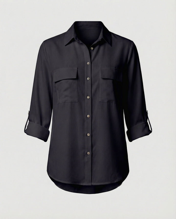 Damen Bluse mit Taschen und klassischem Schnitt