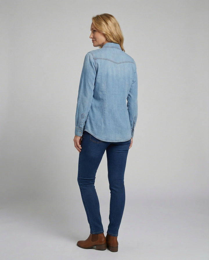 Damen Denim-Hemdbluse mit dekorativen Brusttaschen