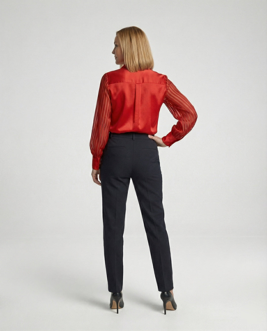 Damen Satinbluse mit transparenten Puffärmeln