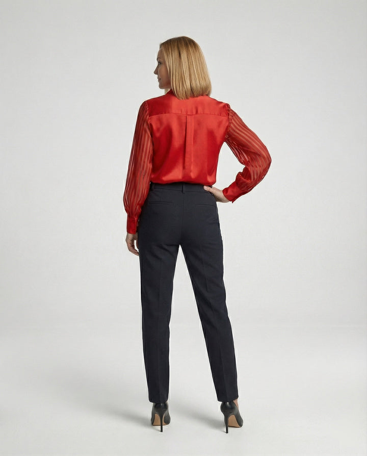 Damen Satinbluse mit transparenten Puffärmeln