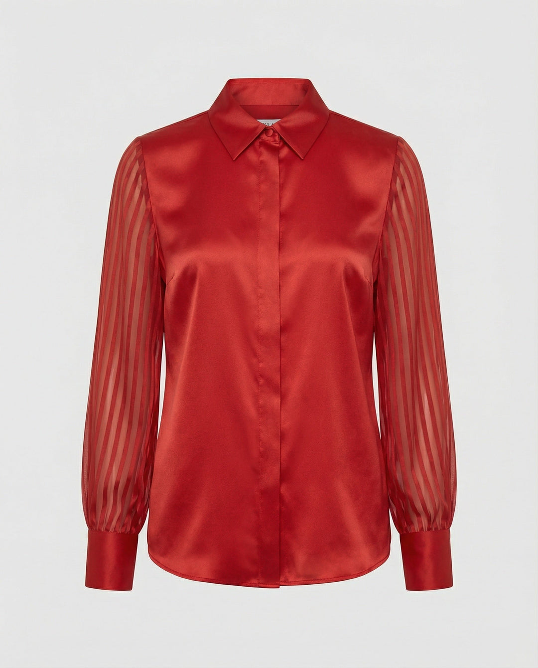 Damen Satinbluse mit transparenten Puffärmeln