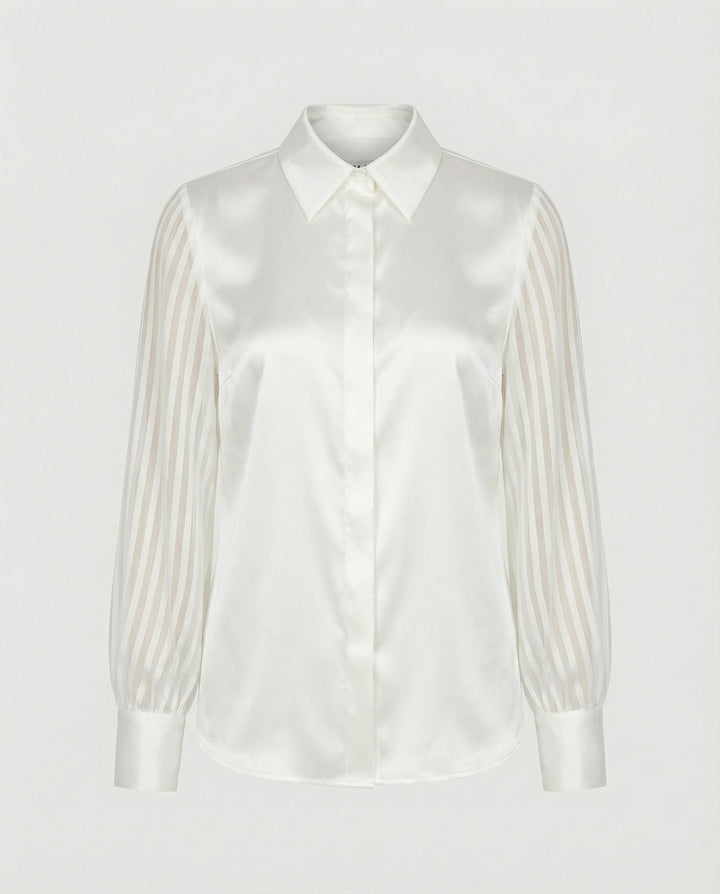 Damen Satinbluse mit transparenten Puffärmeln