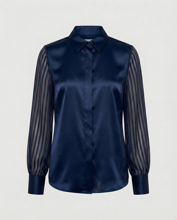 Damen Satinbluse mit transparenten Puffärmeln