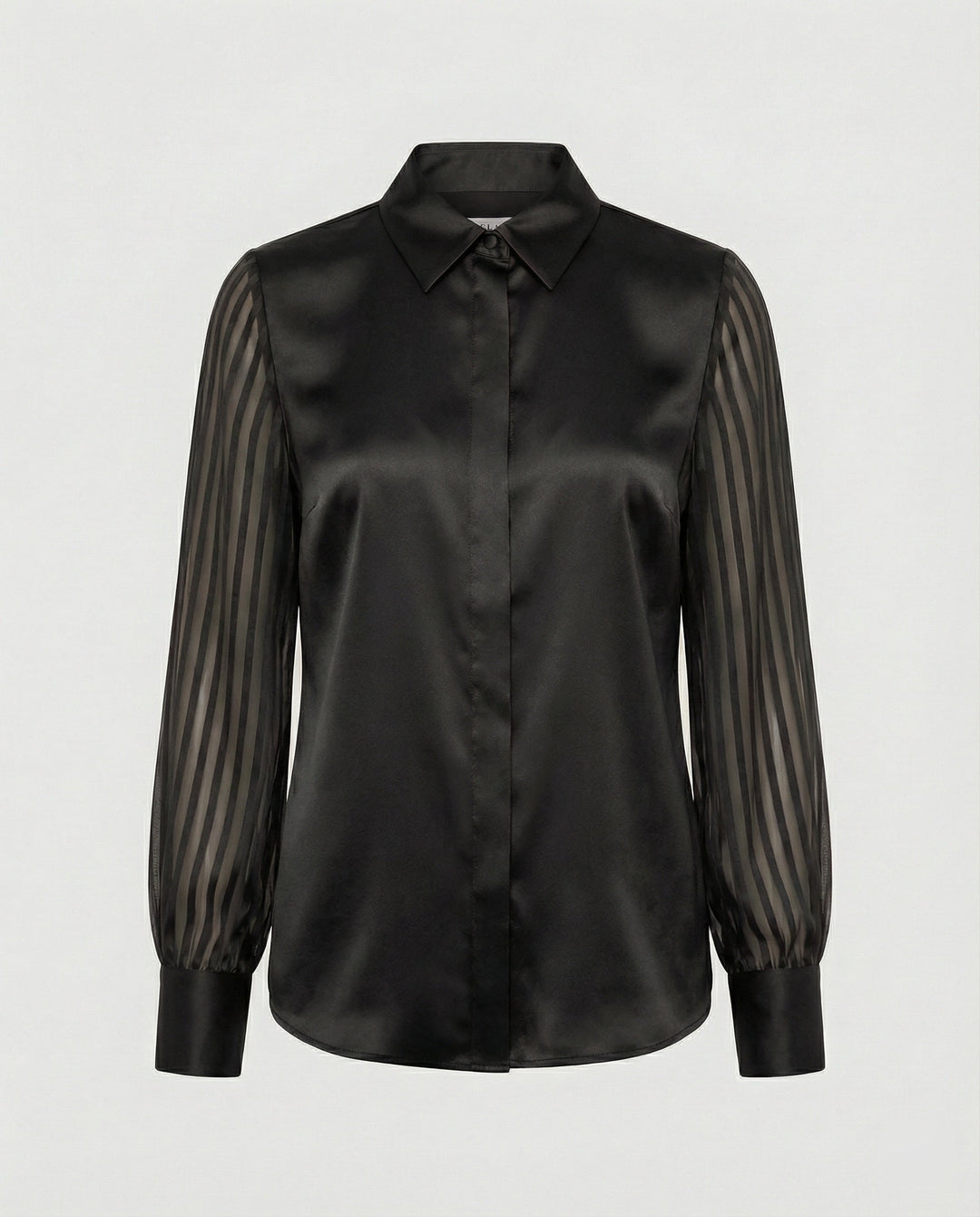 Damen Satinbluse mit transparenten Puffärmeln