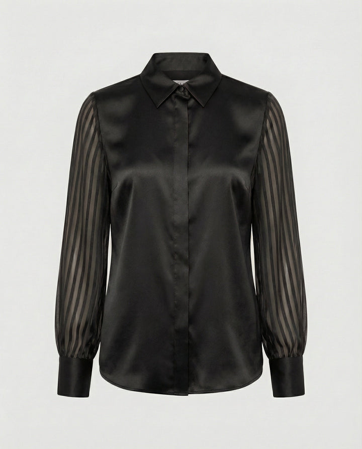 Damen Satinbluse mit transparenten Puffärmeln