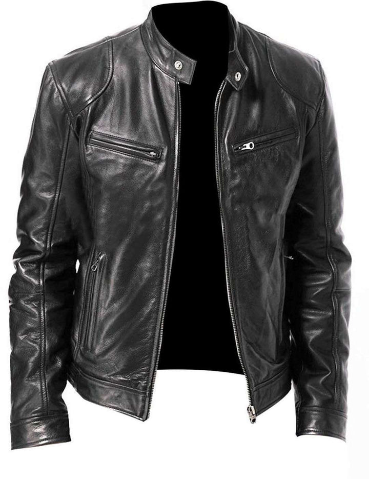 Herren Vegan-Lederblouson mit Stehkragen
