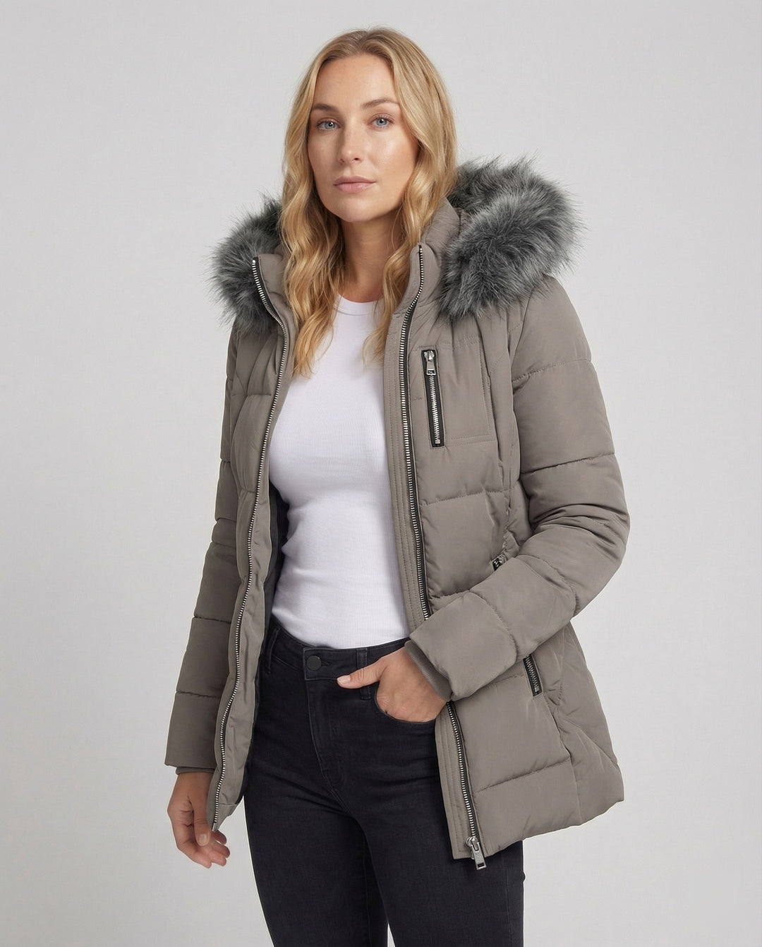 Daunenjacke Damen Fellkragen