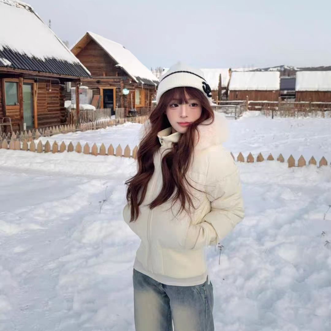 Warm Leicht Gesteppt Abnehmbare Kapuze Winterjacke Damen