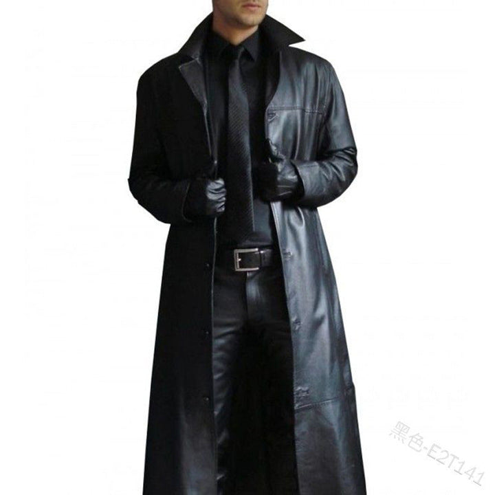Herren Langer Vegan-Leder Trenchcoat