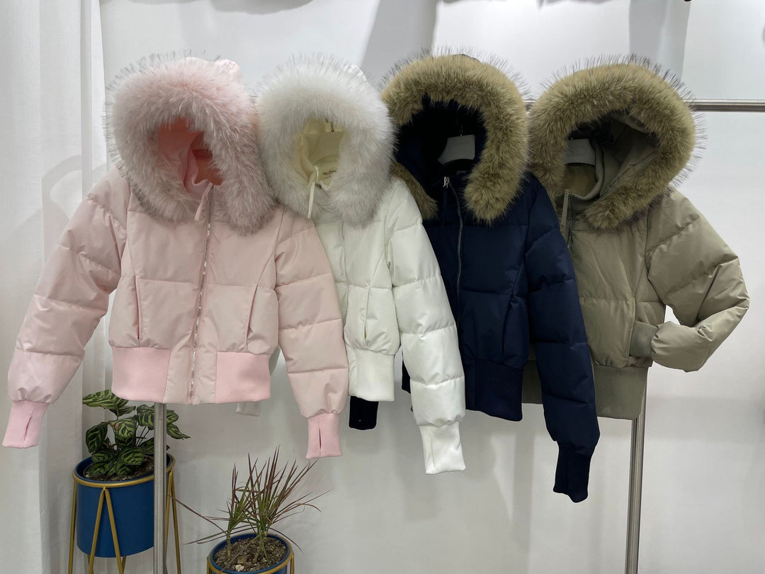 Warm Leicht Gesteppt Abnehmbare Kapuze Winterjacke Damen