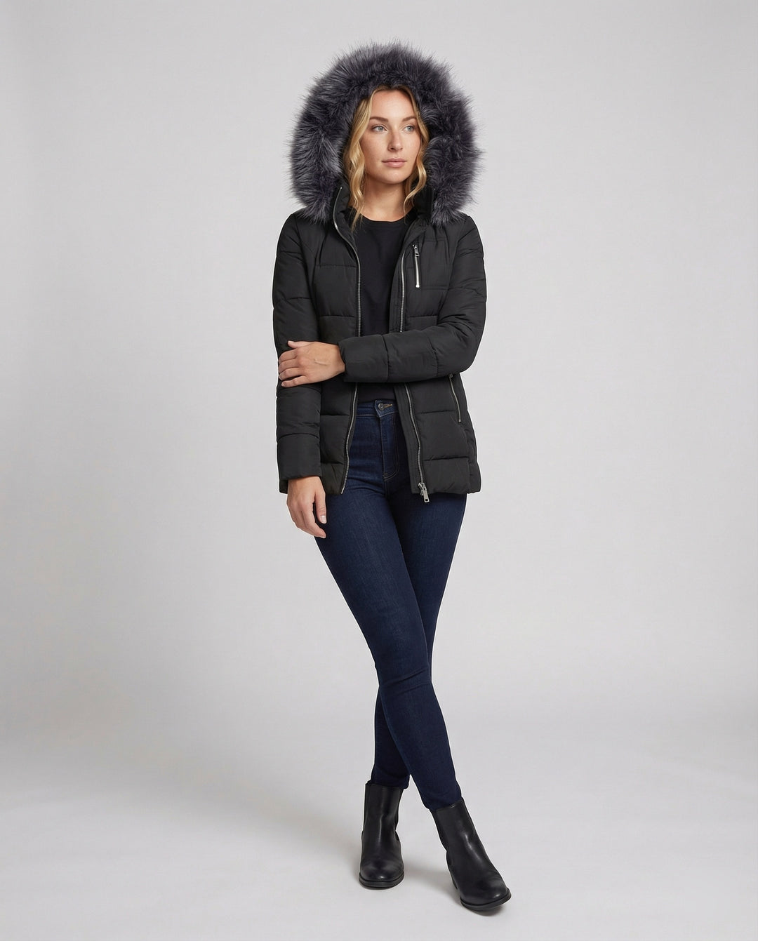 Daunenjacke Damen Fellkragen