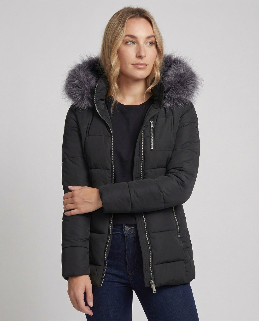 Daunenjacke Damen Fellkragen