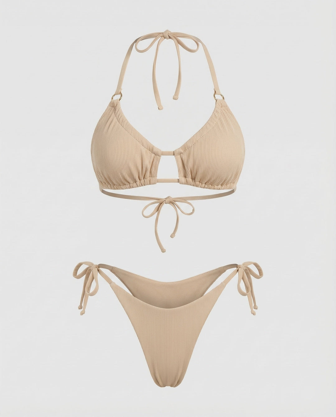 Damen Geraffter Triangel-Bikini Ziersteg