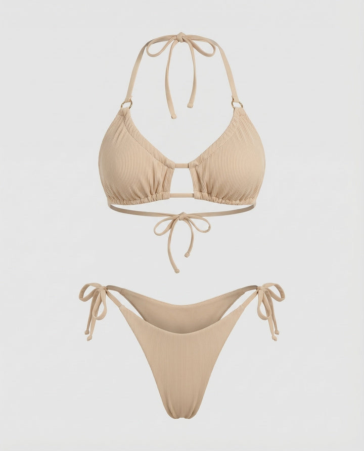 Damen Geraffter Triangel-Bikini Ziersteg