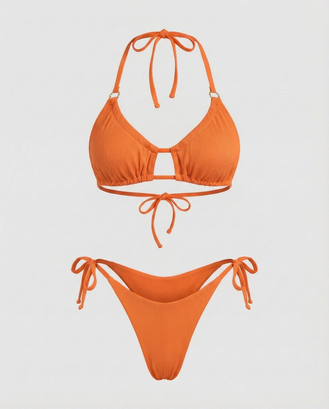 Damen Geraffter Triangel-Bikini Ziersteg