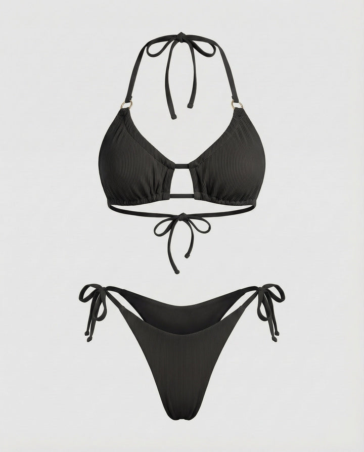Damen Geraffter Triangel-Bikini Ziersteg