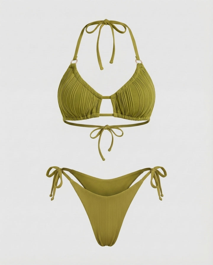 Damen Geraffter Triangel-Bikini Ziersteg