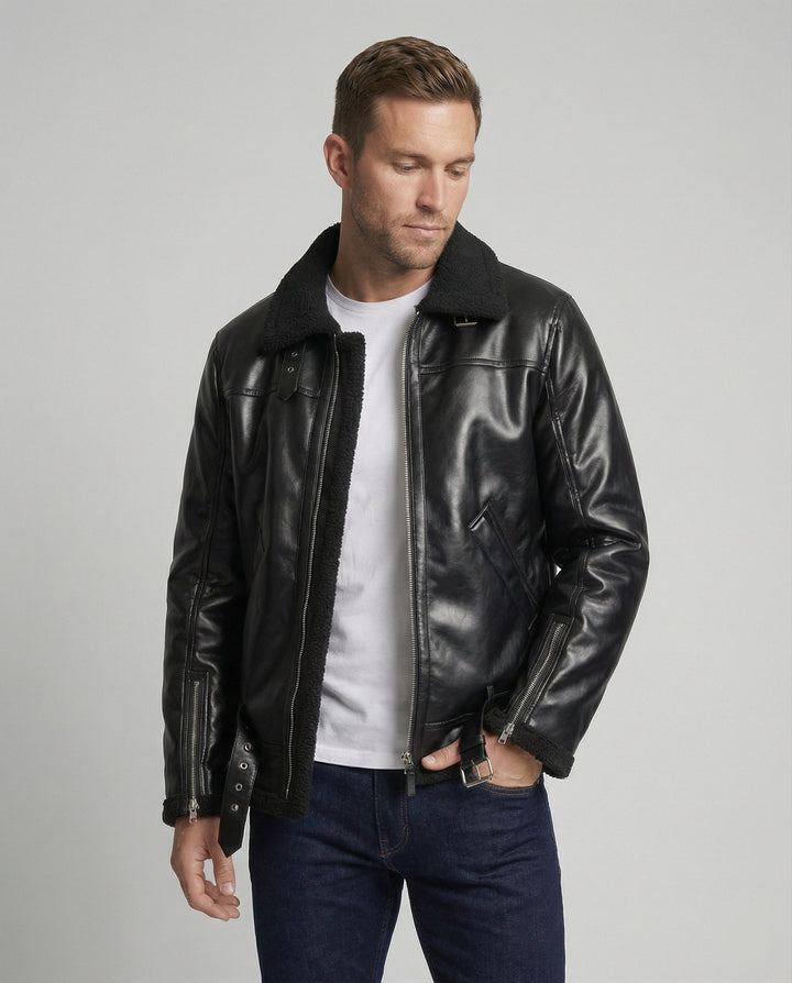 Herren Kunstlederjacke mit Kragen